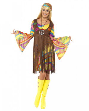 60er Jahre Hippie Kostüm mit Fransenkleid L