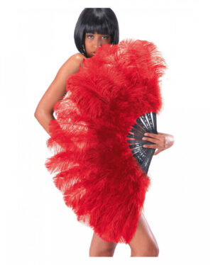 Burlesque Fächer mit roten Federn XXL