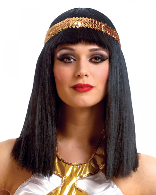 Cleopatra Perücke mit Pailletten-Stirnband