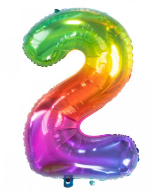 Folienballon Zahl 2 Regenbogen