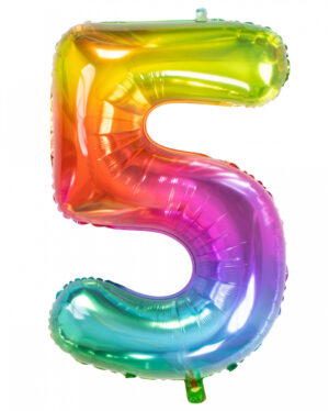 Folienballon Zahl 5 Regenbogen