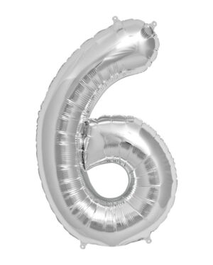 Folienballon Zahl 6 Silber