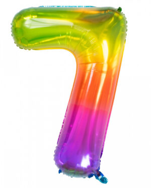 Folienballon Zahl 7 Regenbogen