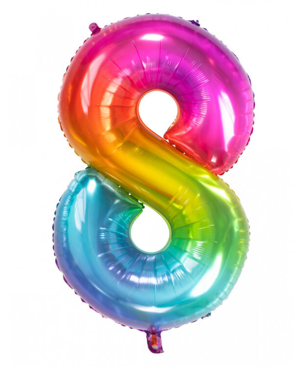 Folienballon Zahl 8 Regenbogen