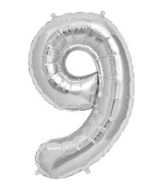 Folienballon Zahl 9 Silber