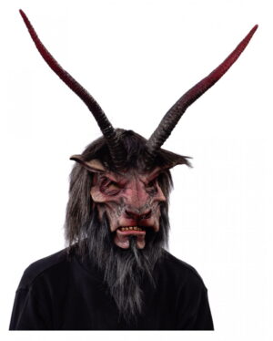 Gehörnte Krampus Maske mit Kunstfell