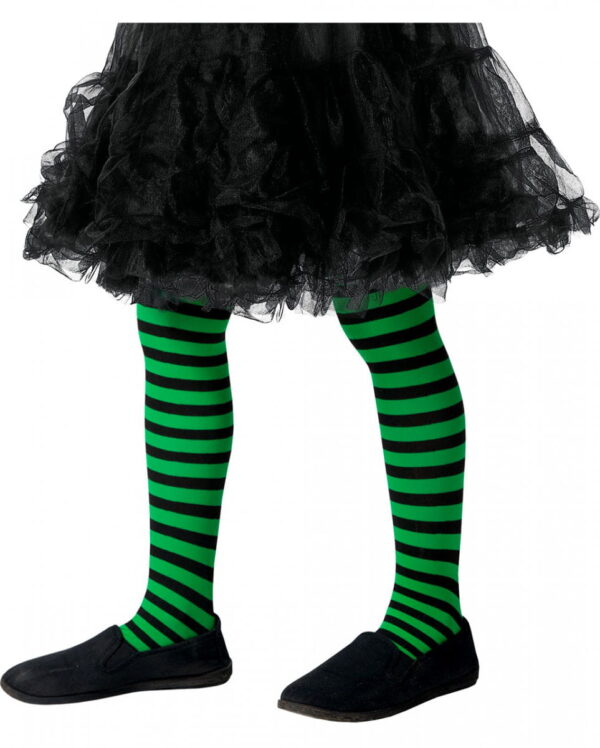 Gestreifte Kinderstrumpfhose grün-schwarz