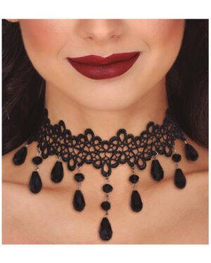 Gothic Barock Halskette mit schwarzen Schmucksteinen
