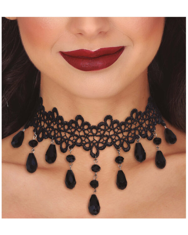 Gothic Barock Halskette mit schwarzen Schmucksteinen
