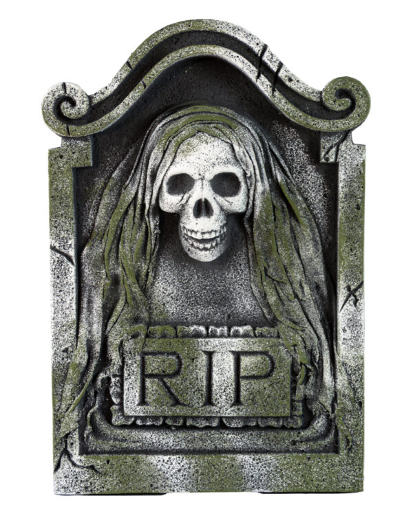 Gothic Grabstein mit Totenkopf Relief 56cm