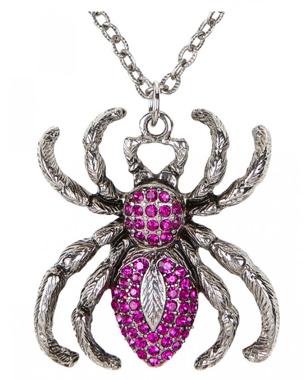 Gothic Halskette mit lila Strass Spinne