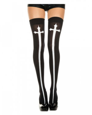 Gothic Kreuz Overknees schwarz-weiß