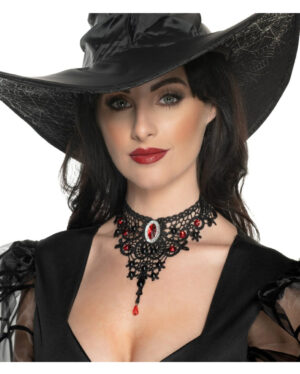 Gothic Spitzen Halskette mit roten Steinen