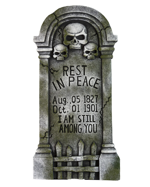 Halloween Grabstein mit 3 Totenköpfe & Inschrift 91cm