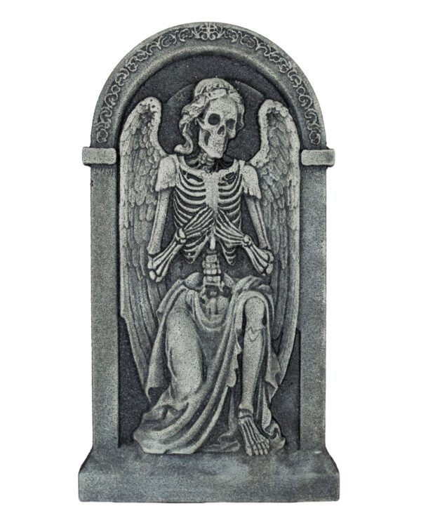 Halloween Grabstein mit Kniehendem Skelett Engel 91cm