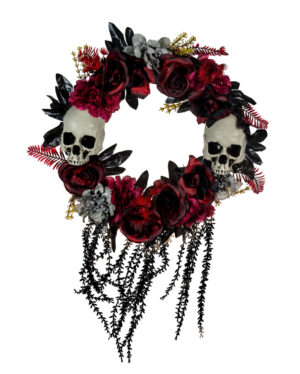 Halloween Türkranz mit verblühten Rosen & Totenköpfe