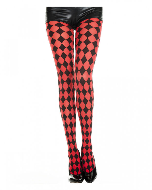 Harlekin Strumpfhose Schwarz-Rot