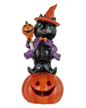 Hexenkatze auf Jack O'Lantern Dekofigur mit LED 19cm