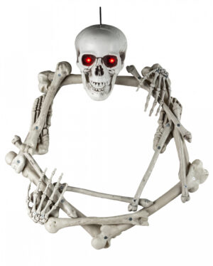 Knochenteil Kranz mit Beleuchtetem Totenkopf 65cm