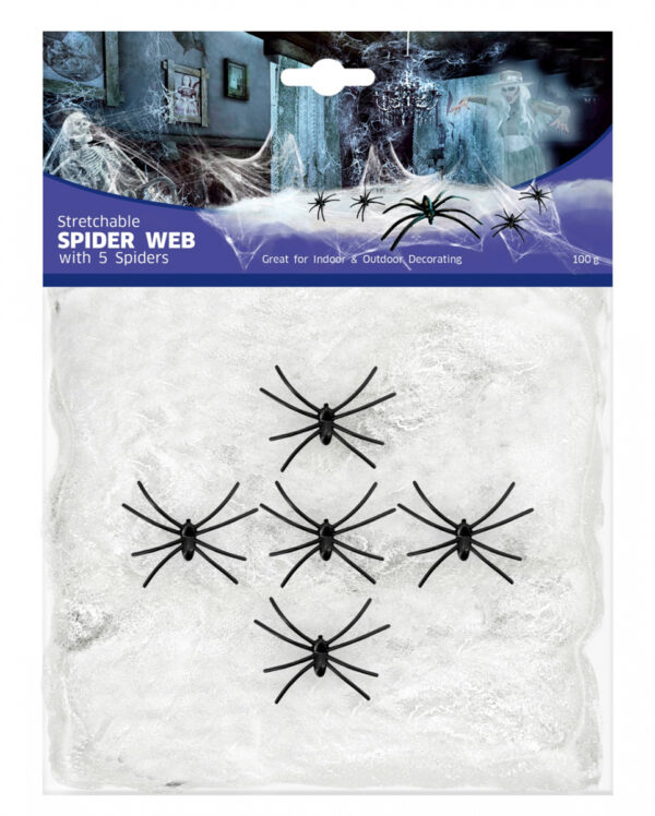 Künstliche Spinnweben mit 5 Spinnen 100 g