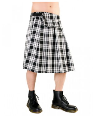 Kurzer Kilt Black Pistol Tartan schwarz/weiß XL