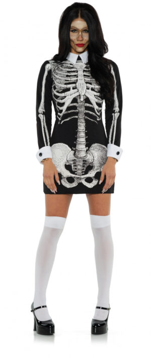 Langärmliges Skelett Minikleid mit Kragen XL