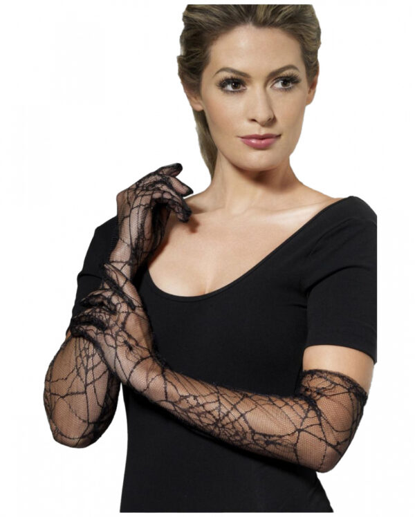 Lange Netzhandschuhe mit Spinnweben Optik