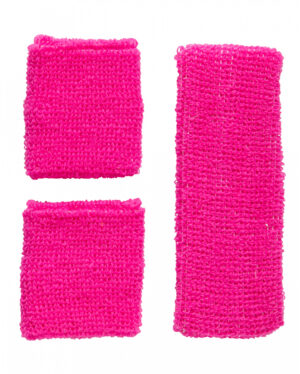 Neon Schweißband Set Pink als Kostümzubehör