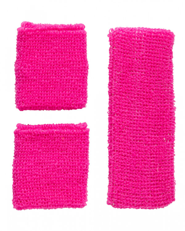 Neon Schweißband Set Pink als Kostümzubehör