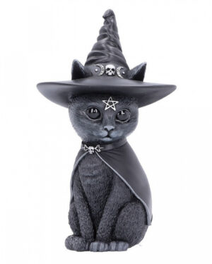 Okkulte Katzenfigur mit Hexenhut 30cm