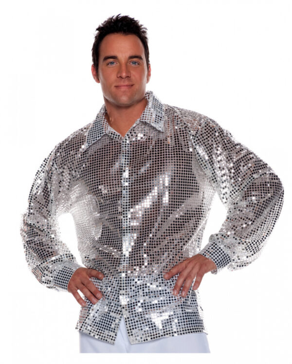 Pailletten Hemd Silber XXL