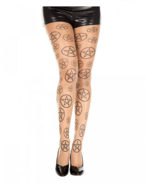 Pentagramm Strumpfhose Beige-Schwarz