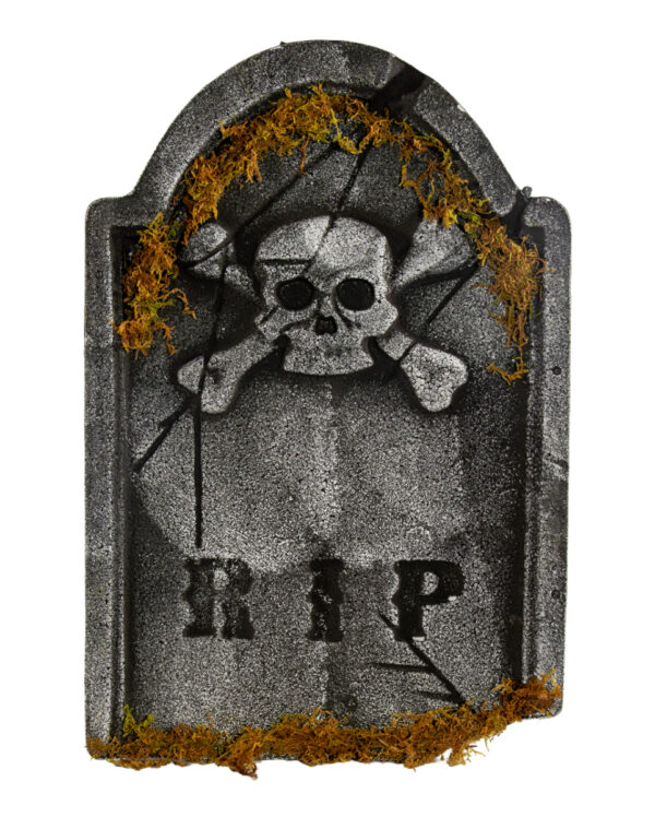 R.I.P. Grabstein mit Totenkopf & Moos 53cm