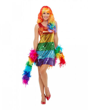Regenbogen Pailletten Glitter Kleid L