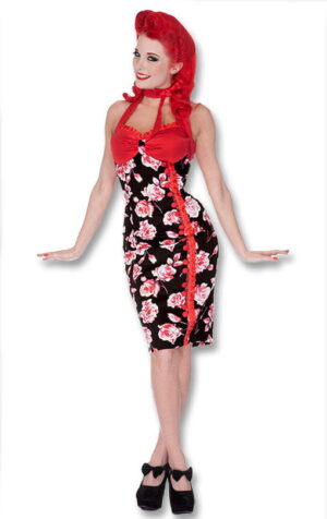 Rosen Kleid schwarz-rot XL / 42