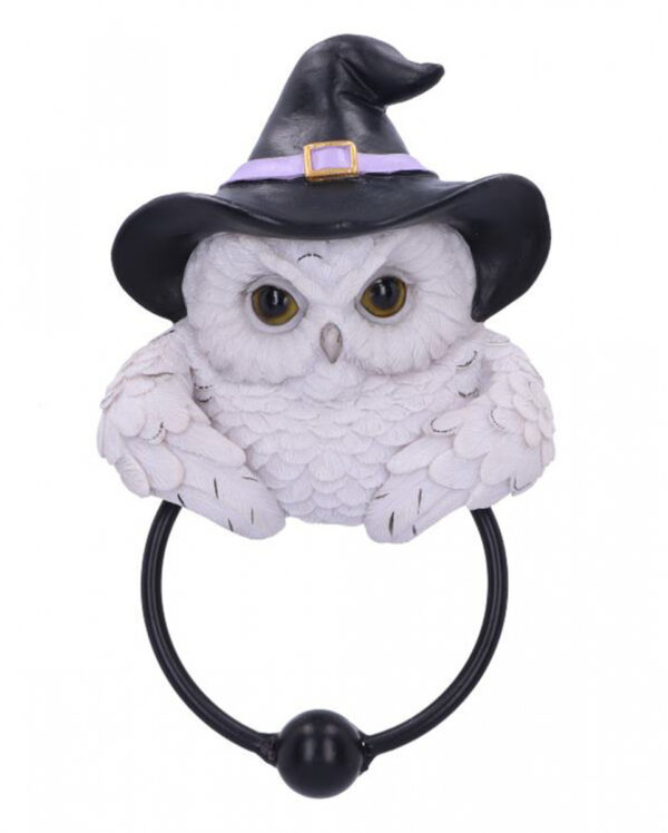 Schneeeule mit Hexenhut Türklopfer 21cm