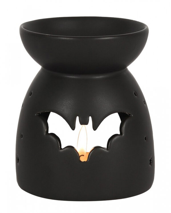 Schwarze Duftlampe mit Fledermaus Motiv