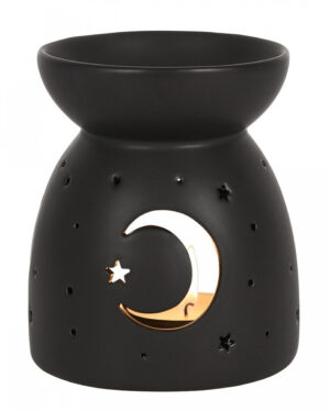Schwarze Duftlampe mit Mond & Sterne