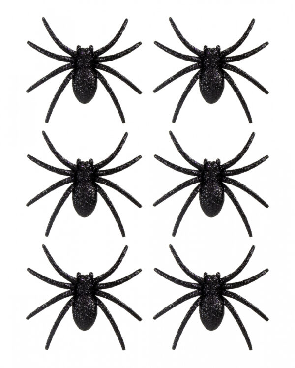 Schwarze Glitter Spinnen 6 St.