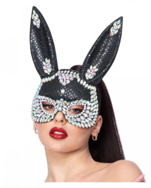 Schwarze Hasenmaske mit Glitzersteinen
