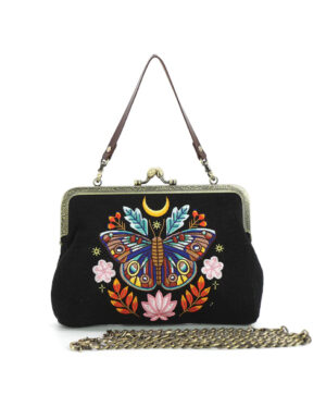 Schwarze Moon Moth Vintage Handtasche