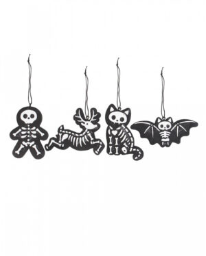 Schwarze Skelett-Keks-Ornamente 4 St.