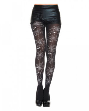 Schwarze Strumpfhose mit weißen Spinnweben