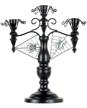 Schwarzer 2-armiger Halloween Kerzenständer mit Spinnennetz 32cm