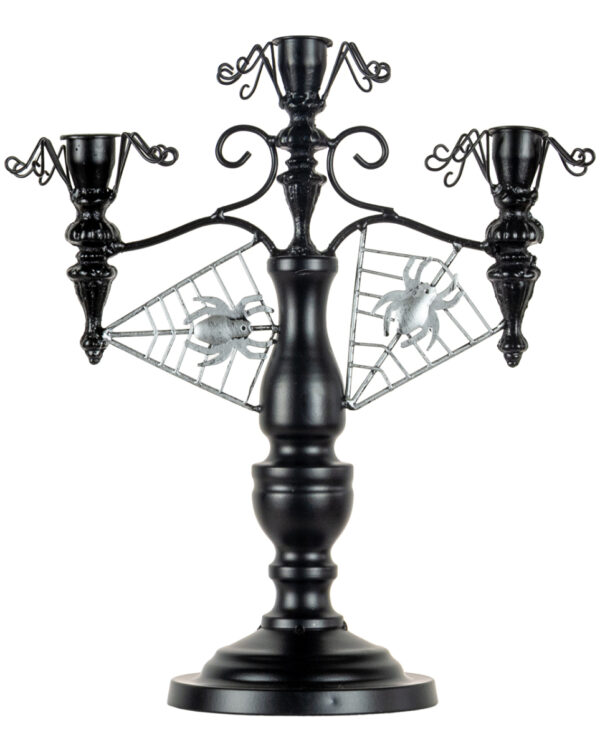 Schwarzer 2-armiger Halloween Kerzenständer mit Spinnennetz 32cm