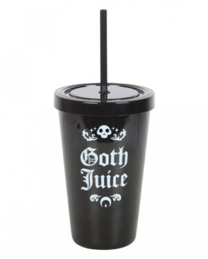 Schwarzer "Goth Juice" Getränkebecher mit Strohhalm