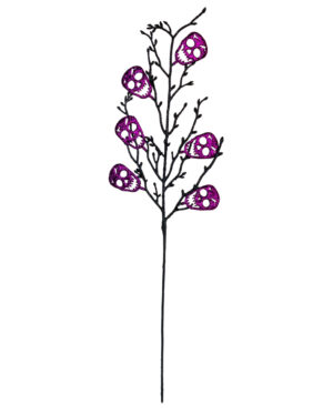 Schwarzer Zweig mit Violett glitzernden Totenköpfen 68cm