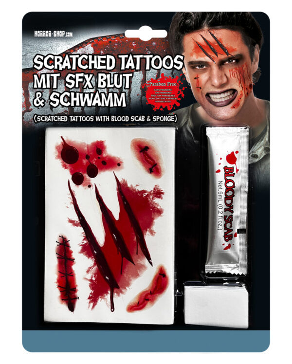Scratched Tattoos mit SFX Blut & Schwamm