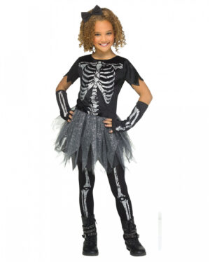Silver Glitter Skelett Girl Kinderkostüm S / 4-6 J