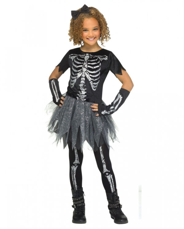 Silver Glitter Skelett Girl Kinderkostüm S / 4-6 J